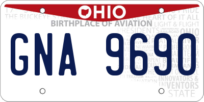 OH license plate GNA9690