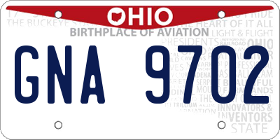 OH license plate GNA9702