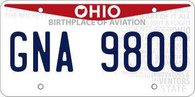 OH license plate GNA9800