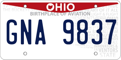 OH license plate GNA9837