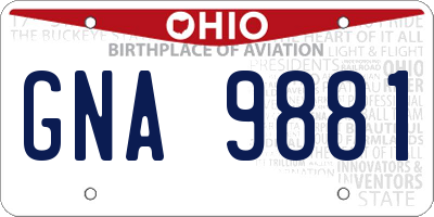 OH license plate GNA9881
