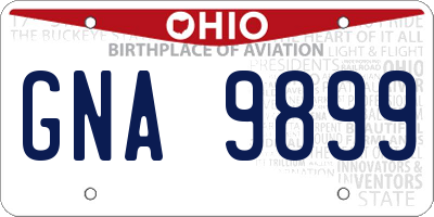 OH license plate GNA9899