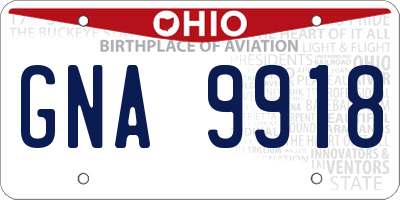 OH license plate GNA9918