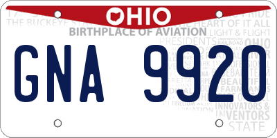 OH license plate GNA9920