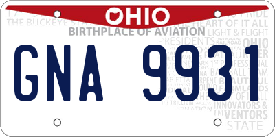 OH license plate GNA9931