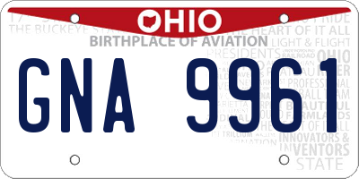 OH license plate GNA9961