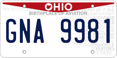 OH license plate GNA9981