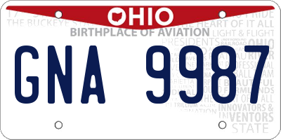 OH license plate GNA9987