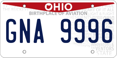 OH license plate GNA9996