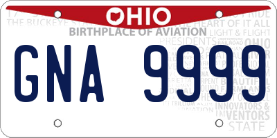 OH license plate GNA9999