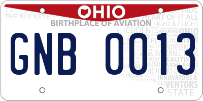 OH license plate GNB0013