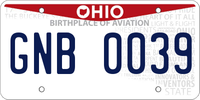 OH license plate GNB0039