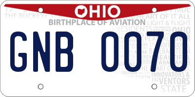 OH license plate GNB0070