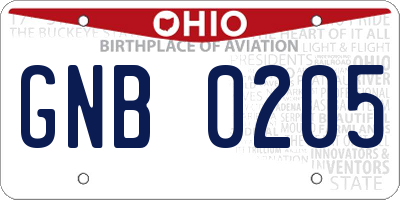 OH license plate GNB0205