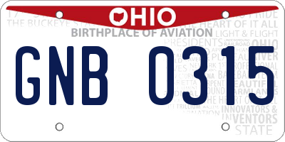 OH license plate GNB0315