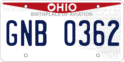 OH license plate GNB0362