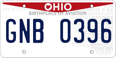 OH license plate GNB0396