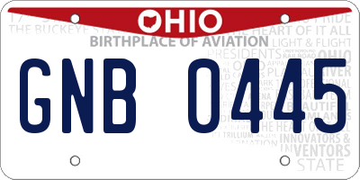 OH license plate GNB0445