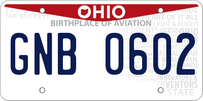 OH license plate GNB0602