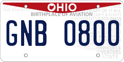 OH license plate GNB0800