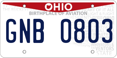 OH license plate GNB0803