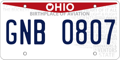 OH license plate GNB0807