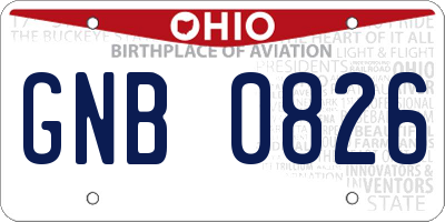 OH license plate GNB0826