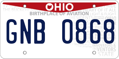 OH license plate GNB0868