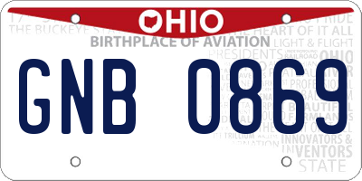 OH license plate GNB0869