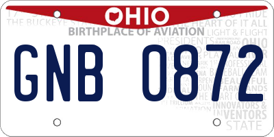 OH license plate GNB0872
