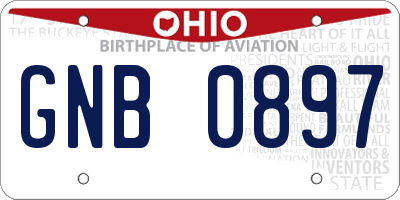 OH license plate GNB0897