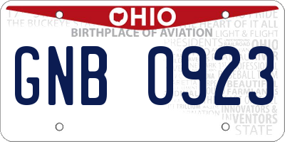 OH license plate GNB0923