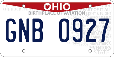 OH license plate GNB0927
