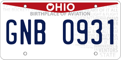OH license plate GNB0931