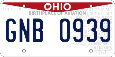 OH license plate GNB0939