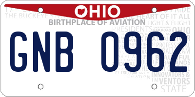 OH license plate GNB0962