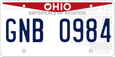 OH license plate GNB0984