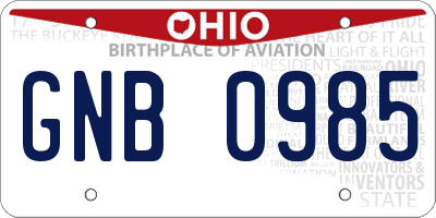 OH license plate GNB0985