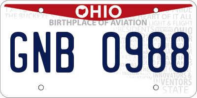 OH license plate GNB0988