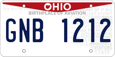 OH license plate GNB1212