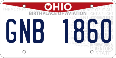 OH license plate GNB1860