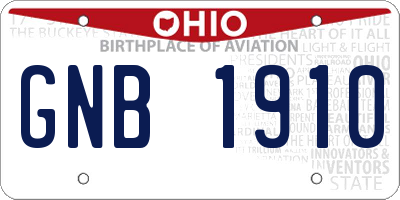 OH license plate GNB1910