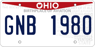OH license plate GNB1980