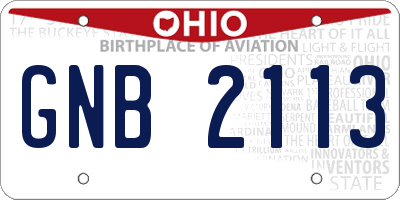 OH license plate GNB2113