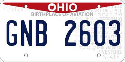 OH license plate GNB2603
