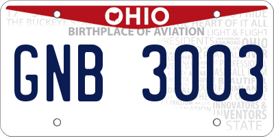 OH license plate GNB3003