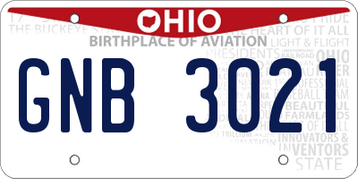 OH license plate GNB3021