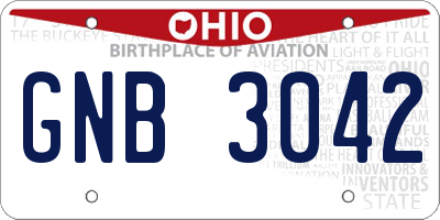 OH license plate GNB3042