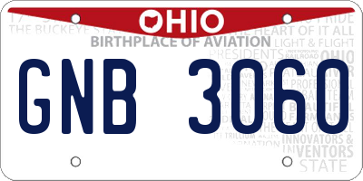 OH license plate GNB3060