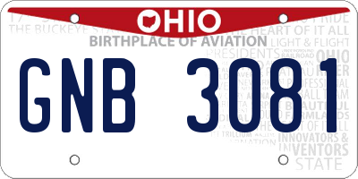 OH license plate GNB3081